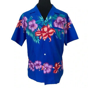 Shoreline Hawaii Vintage Mens 1960s Blue Hawaiian Shirt